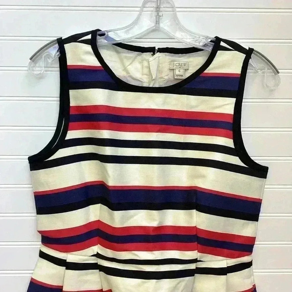 J Crew factory Red Cream and Blue Striped Sleeveless Mini Dress Size 6 - Picture 2 of 7